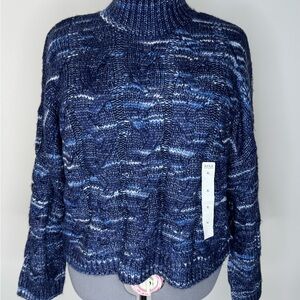 A.N.A Sweater Womens XL Blue Marled Cable Knit Mock Neck Pullover Long Sleeve